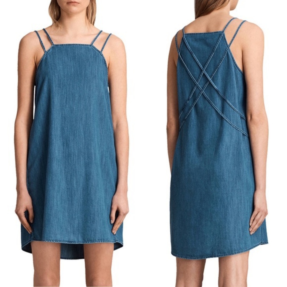 All Saints Hally Soft Denim Cross-Back Dress